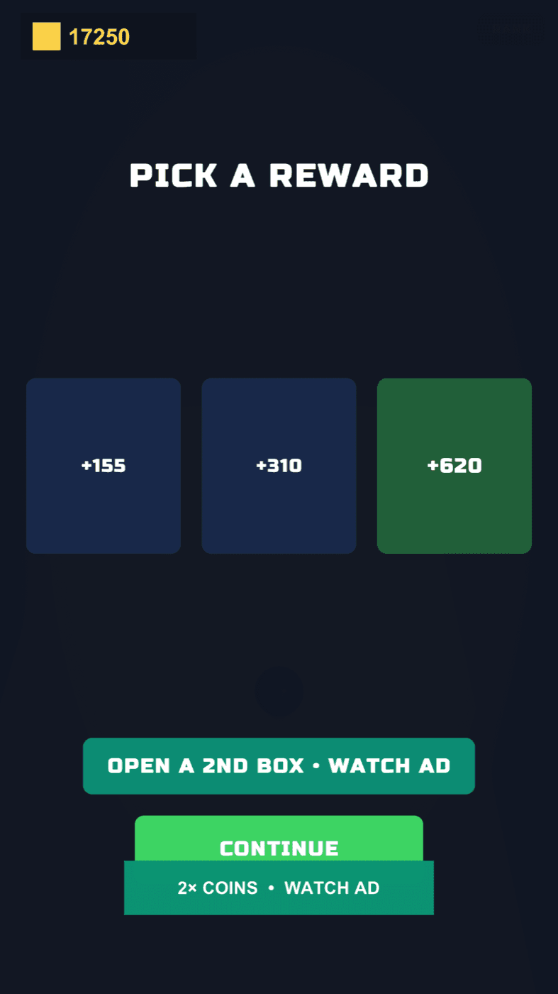 Blue vs Orange Runner — Reward reveal screen